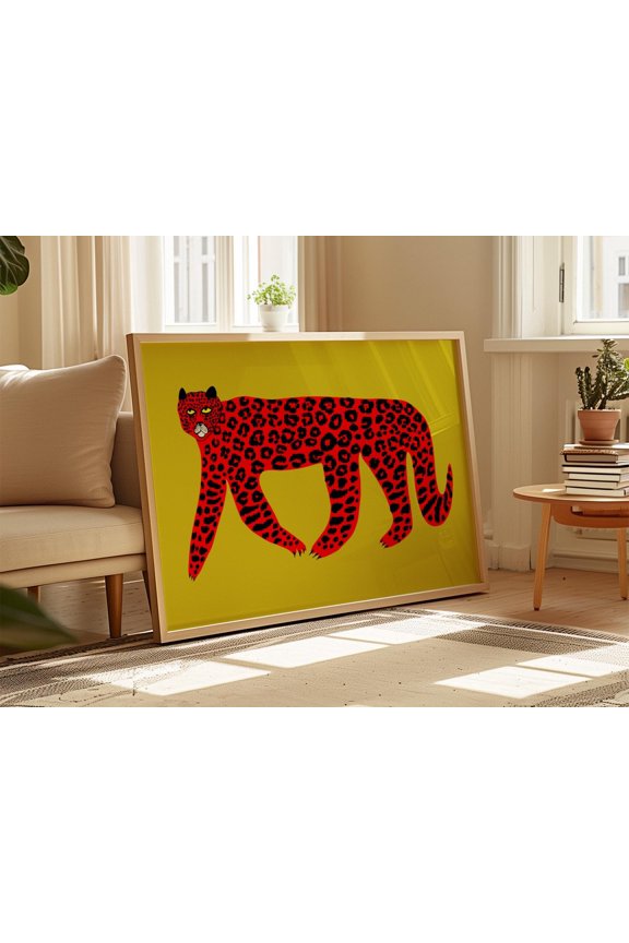 Red Leopard Art Print, Home Decor, Wall Decoration, Modern, Statement Piece , Poster Print Only