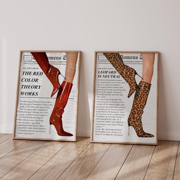 Red Leopard Boot Trendy Newspaper Fashion Poster Set 2 Unframed Paper Print 8x12