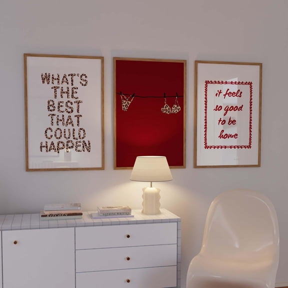 Red Leopard Cheetah Print Preppy Dorm Wall Art Set 3 Unframed Paper Print 20x30