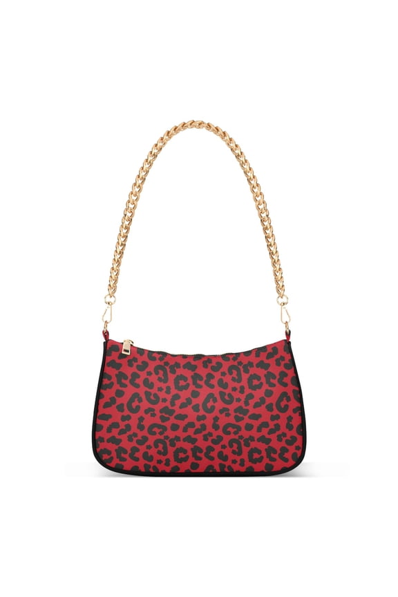 Red Leopard Cheetah Print Womens Chain Shoulder Bag Tote Handbag Clutch Hobo Purse with Zipper for Travel Casual