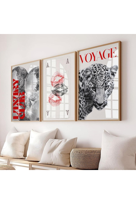 Red Leopard Fashion Gallery Poster Set 3 Prints Set 3 20x30, Poster Only