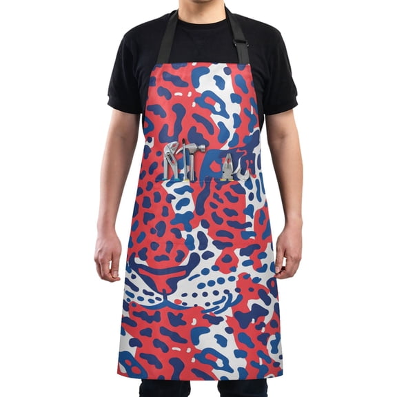 Red Leopard Kitchen Apron with 2 Pockets Adjustable waterproof Cooking Aprons for Women Men Chef