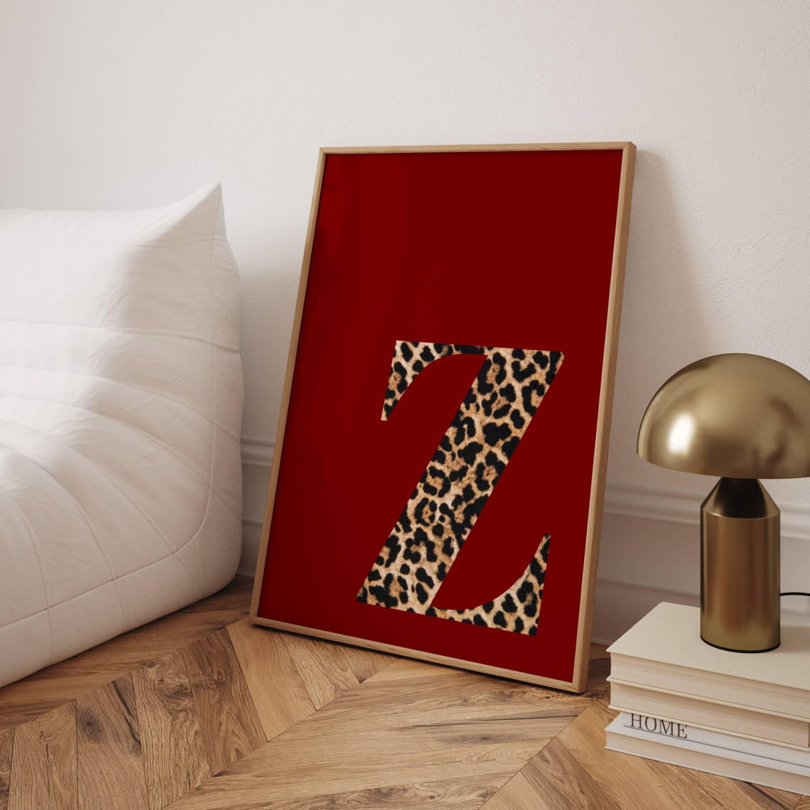 Red Leopard Letter Z Wall Art Print, Preppy Animal Pattern And College ...