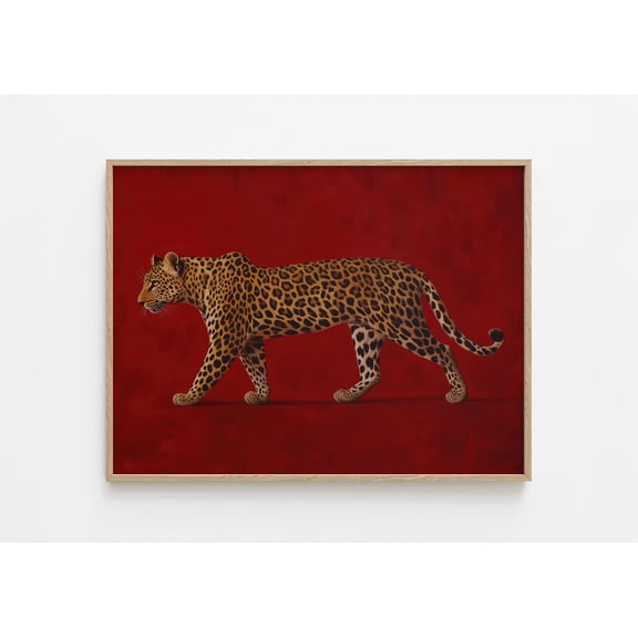 Red Leopard Oil Painting - Framed Poster, Old Money Wall Art, Burgundy Vintage Artwork, Maximalist Print, Luxe Masculine Room Decor (Unframed)
