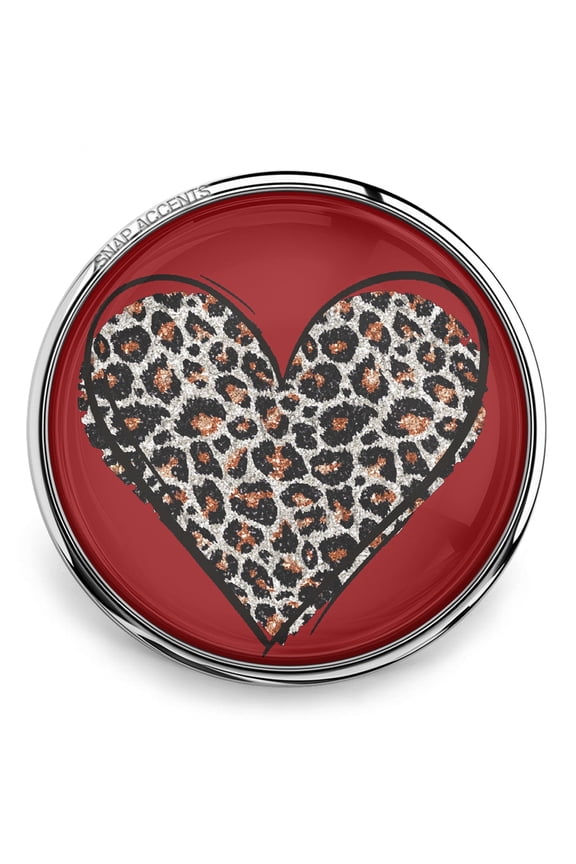 Red Leopard Print Cheetah Heart Snap Jewelry Ginger Charm Button, For Interchangeable DIY Customizable Accessories
