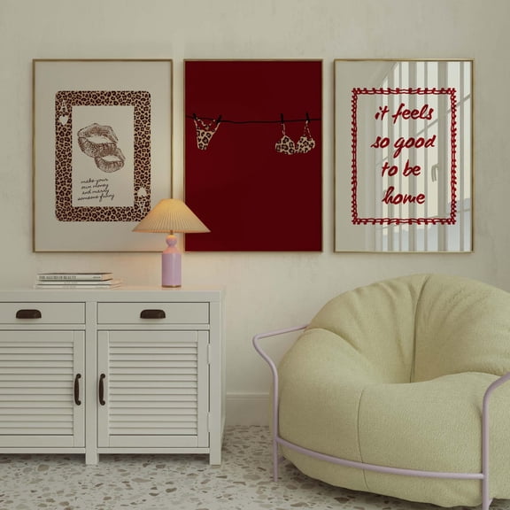 Red Leopard Print Funky Preppy Dorm Decor Set 3 Unframed Paper Print 20x30