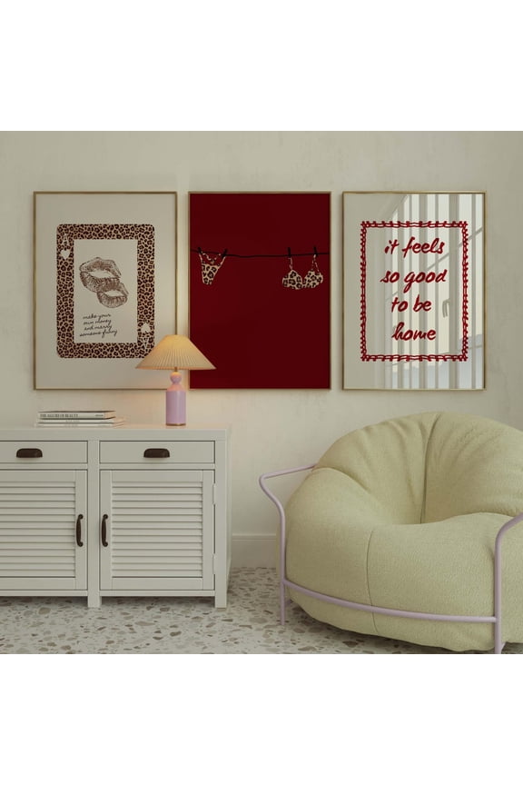 Red Leopard Print Preppy Dorm Decor Home Decor Office Wall Art Set 3