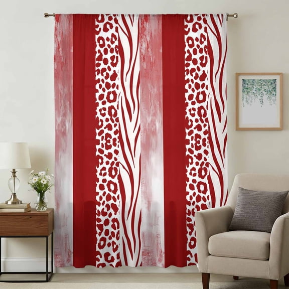 Red Leopard Print Sheer Curtains 108" Extra Long for Living Room, Abstract Vintage Animals Textured Srtipes Light Filtering Privacy Drapes, Semi Sheer Window Treatment for Floor to Ceiling Window