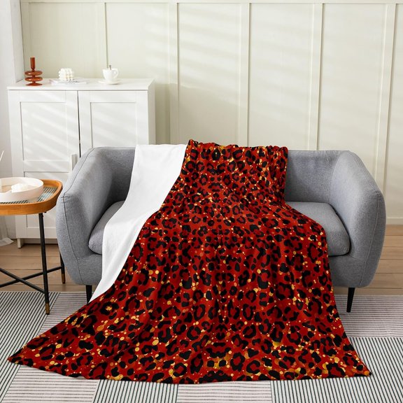 Red Leopard Print Throw Blanket for Couch and Bed Fluffy Soft Warm Microfiber Fleece Blanket