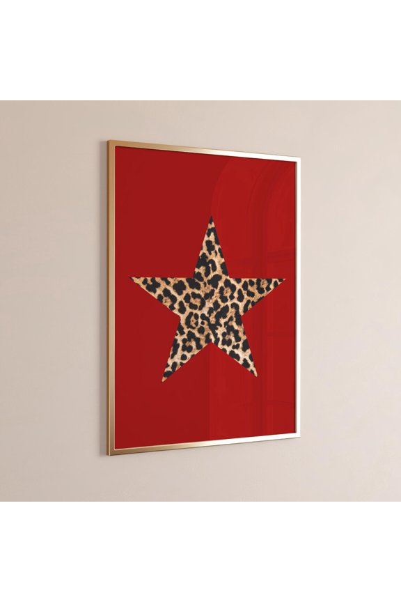 Red Leopard Star Wall Art – Bold Animal Print, Glam Retro Poster For Dorms Or Apartments Wall Art, Modern Wall Decor, 16x24 UNFRAMED