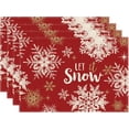 thumbnail image 1 of Red Let it Snow Snowflake Winter Christmas Xmas Placemats Set of 4 Table Mats for Party Home Kitchen Dining Table Decorations 12x18 Inch, 1 of 5