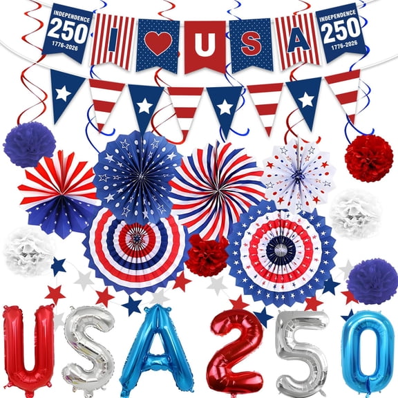 Red Letter Balloons, Foil Balloons, Paper Fans, 6 In, Paper Fans Party Decorations, Patriotic Decorations, 250Th Anniversary, Independence Day, Triangle Banner, 12 Pc Swirls, 32