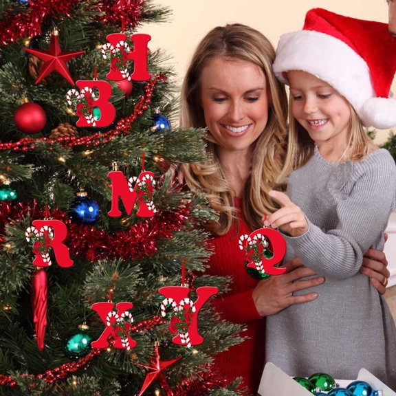 Red Letter H Christmas Tree Ornament,Personalized Candy Cane & Holly Decor,Festive Holiday Decoration for Tree,Stocking,Wreath,Shatterproof,Christmas Decorations