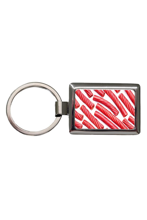 Red Licorice Metal Rectangle Keychain
