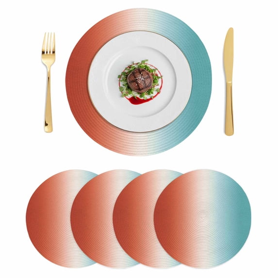 Red Light Blue Ombre Round 13 Inch Placemats Set of 4, Abstract Modern Art Aesthetics HeatResistant Non Slip Place Mats for Dining Table, Wipeable Braided Kitchen Table Mats for Housewarming