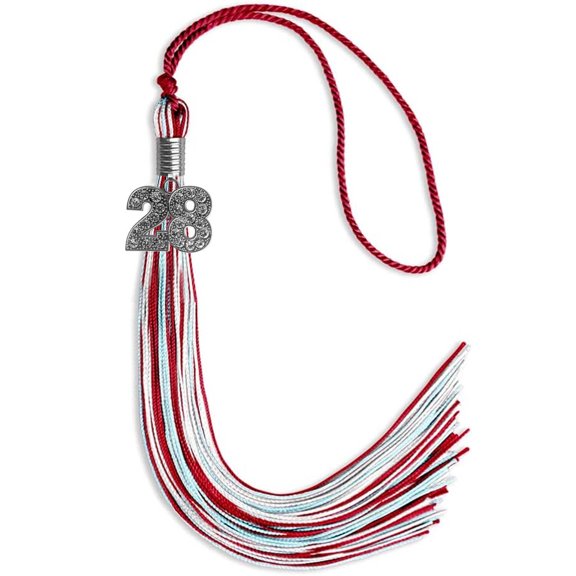Endea Graduation Red/Light Blue/White Mixed Color Graduation Tassel with Silver Date Drop