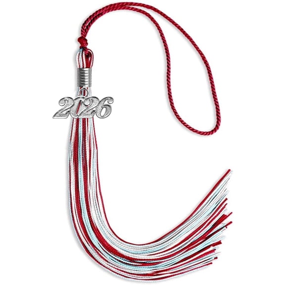 Endea Graduation Red/Light Blue/White Mixed Color Graduation Tassel with Silver Date Drop