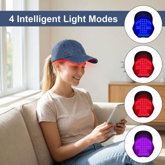 Red Light Cap, Featuring 168 LED Bulbs Emitting 850nm Infrared And 440nm Blue Light 660nm Red Light, Black Hat Unisex Design. Four Modes Scalp Care Ideal for Home Use Gift