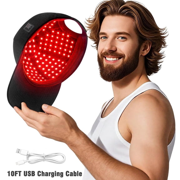 Red Light Cap, Red Light Hat for Head, 630Nm 850Nm 940Nm Infrared Light Cap Adjustable Size, Hair Care, 10FT USB Charging Cable