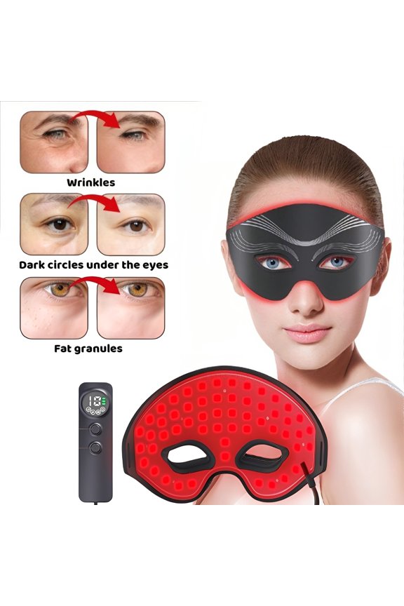 Red Light Eye Mask, 7-Color Photon Therapy Mask, 50 LED Bulbs and Auto-Shut Off, Under Eye Red Light Therapy Device for Relieve Eye Bags, Dark Circles and Puffiness, Smoothing Fine Lines