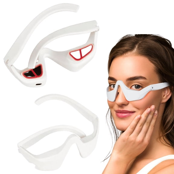 Red Light Eye Massager with EMS, Portable Under Eye Beauty Device with 4 Modes and 3 Intensity Levels, USB Rechargeable Eye Care Glasses for Home Skin Care Routine, White