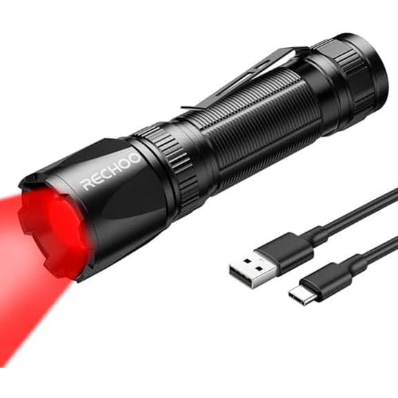Red Light Flashlight, High-Powered 3 Modes Red LED Rechargeable Flashlights with Clip & Lanyard, Zoomable and Portable Red Flashlights for Hunting, Astronomy, Aviation, Night Observation