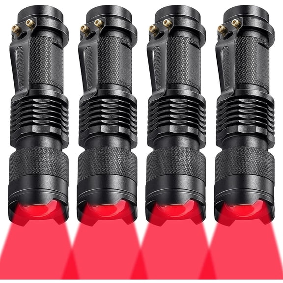 Red Light Flashlight LED Single Mode Torch 1 Mode Scalable Red Lens Filter Flashlight for Night Astronomy Aviations Observation Beach Safe(4 Pieces)