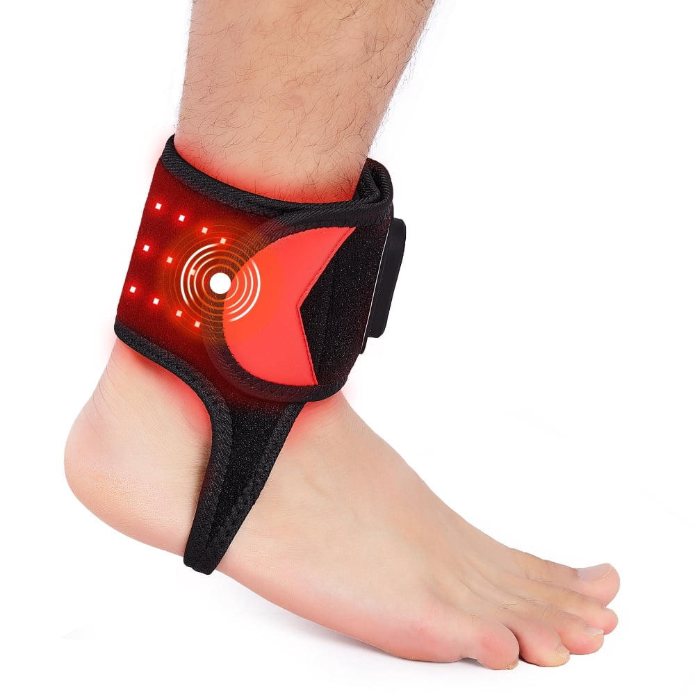 Red Light Foot & Ankle Massager with Heating & Vibration - 660/850nm Cordless Foot Steamer with Support Wrap Pad - Thermal Comfort for Feet - 1PCS (Black)