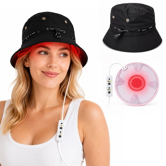 Red Light Hair Growth Cap, 2-in-1 Bucket Hat with Detachable LED Liner, 3 Brightness & 3 Timer Settings for Thinning Hair, Men Women