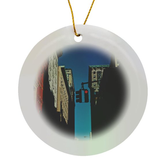 3drose, Red Light in Union Square in Manhattan New York, Circle Porcelain Ornament