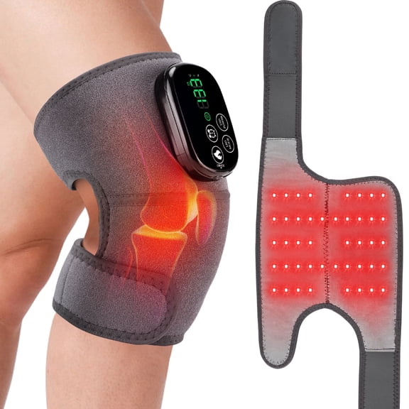 Red Light Knee Heating Pad, 660/850nm LED, 4 Heat Levels & 4 Intensity, Knee Heated Wrap Brace for Shoulder Elbow Muscle Relaxation, 5000mAh