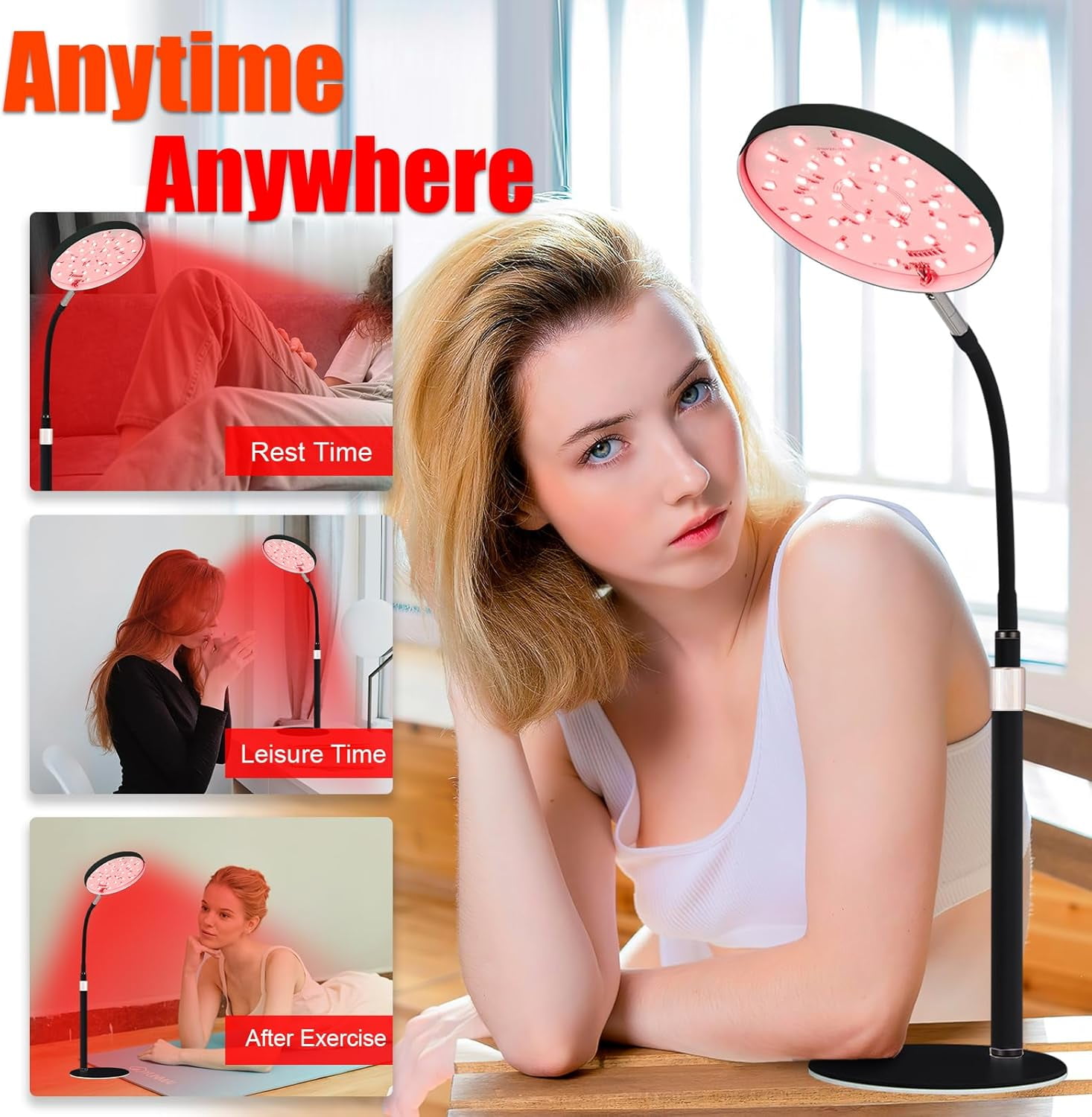 Red Light  Lamp for Face- Facial and Body with Adjustable Height Stand, 120 LEDs, 660nm, 850nm, 940nm - Alleviate Muscle Soreness, Skin Vitalit