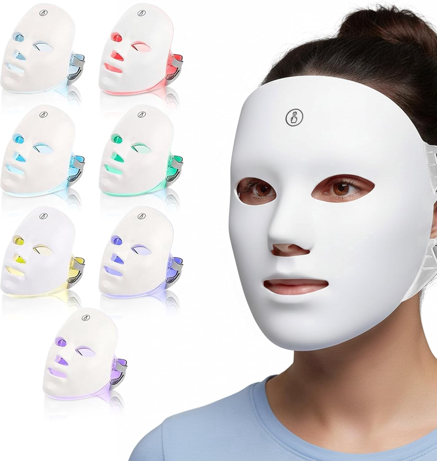 Morfone Red Light LED Face Mask Adjustable Brightness with 7 Color Led, Cordless Red Light Mask for At Home & Travel
