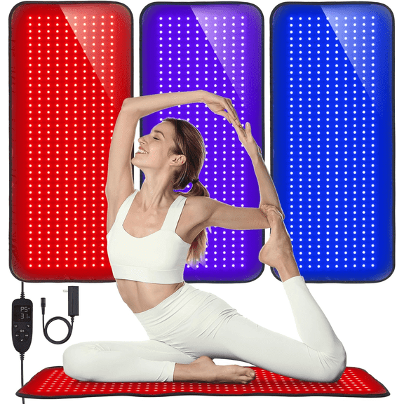 38" x 16" Red & Infrared LED Beauty Mat, 380 LEDs 3 Wavelengths 460/660/850nm, Full Body Light Pad with Timer for Home Body Care & Relaxation