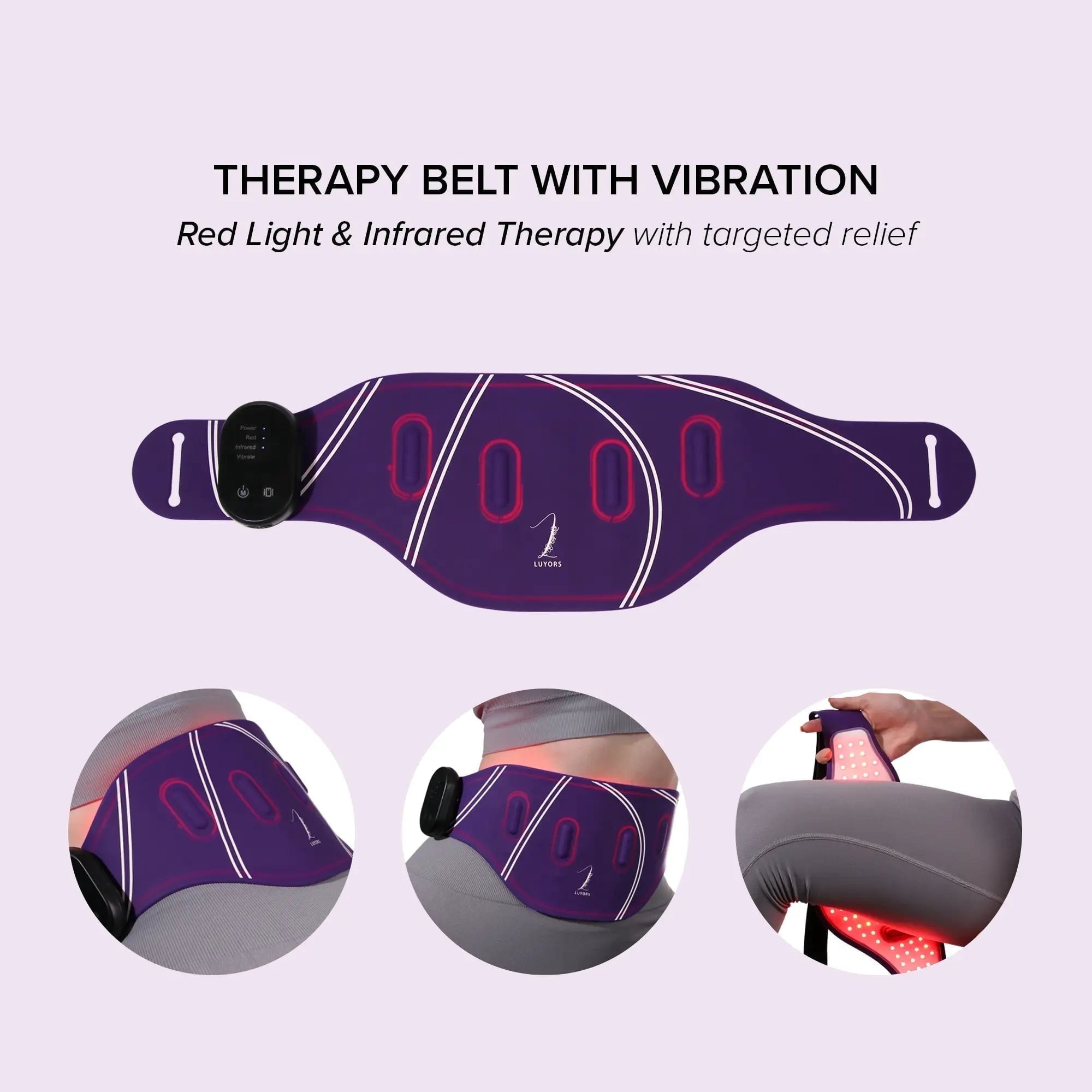 Luyors Red and Infrared LED Belt with Vibration – 305 Light Therapy, Rechargeable, Portable Red Light Therapy for Body
