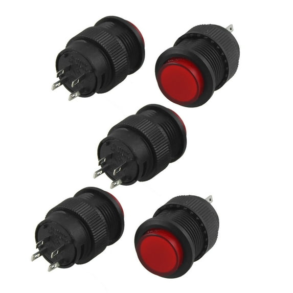 Red Light SPST Self Lock Latching NO Push Button Switch DC 3V 5pcs
