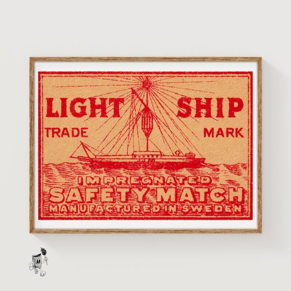 Red Light Ship Matchbox Print Sweden Wall Art Vintage Sweden Art Matchbox Wall Poster Vintage Poster Print