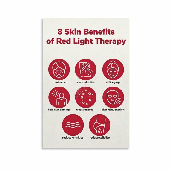 Red Light Therapy Benefits Poster Beauty Health Knowledge Education 9 Canvas for Living Room Bedroom Decor