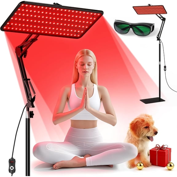 Red Light Therapy for Body Face - Tri-Wavelength (660nm, 850nm, 940nm) LED Infrared Light Therapy Lamp Panel with Adjustable Stand, Protective Glasses for Home Use, Gift for Women Girl, M