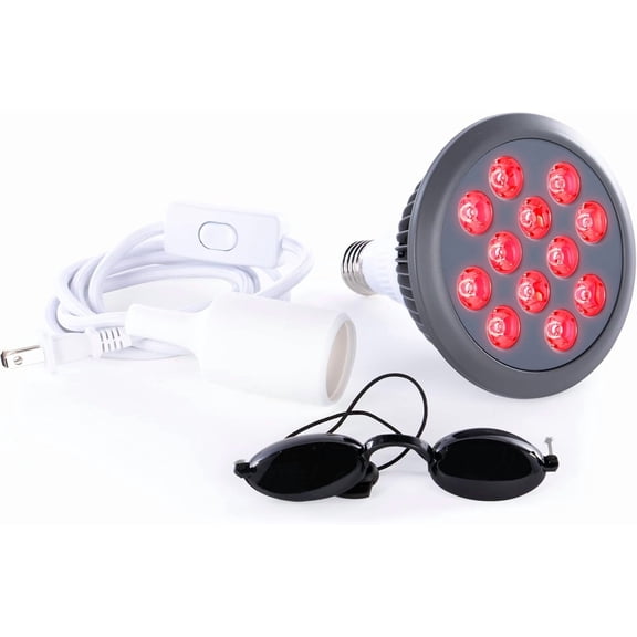 Red Light Therapy Bulb, 660nm & 850nm Red & Near Infrared Light, 12 Dual-Chip LEDs, Targeted Light Bulb with Base & Braided Power Cord for Home Wellness Routine, HG24