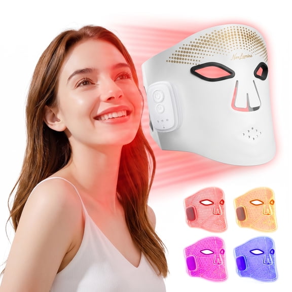 Red Light Therapy Device for Face, 4-Mode LED Wellness Mask with Eye Shields, 660nm & 850nm Near Infrared, Adjustable 5/10/20-Min Timer, Wireless Rechargeable
