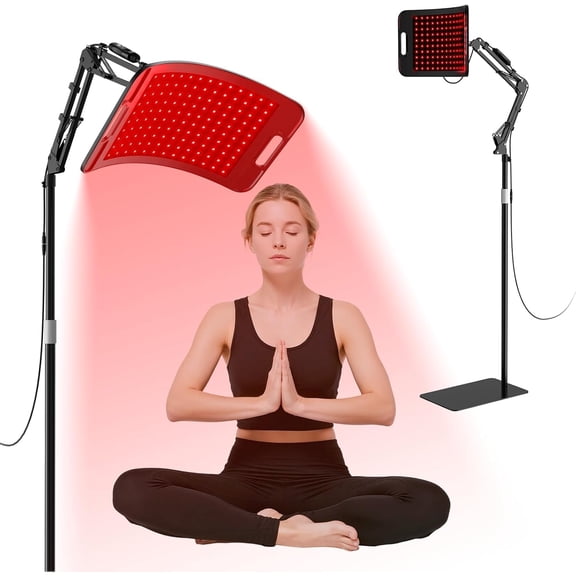 Red Light Therapy for Face and Body, Red Infrared Light Therapy Lamp with Stand, 660nm Red Light & 850nm Infrared Light Device with Large Panel, Stable Stand, Protective Glasses, Idea Gift for Women