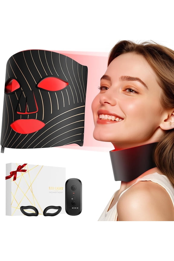 Red Light Therapy for Face,LED Face Mask Light Therapy with Neck Device,103 3-in-1 Light Beads,Remoter Rechargeable,Timing Function,Infrared Red Light Therapy Mask for Home Working Travel Yoga Sleep