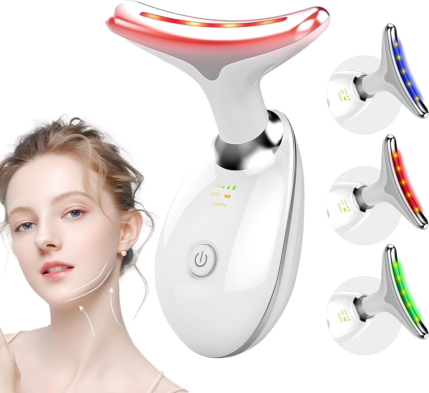 Hulmay Face Massager Tool, 3 Colour Modes and Vibration for Skin Rejuvenation & Neck Tightening, Reduce Wrinkles and Double Chin