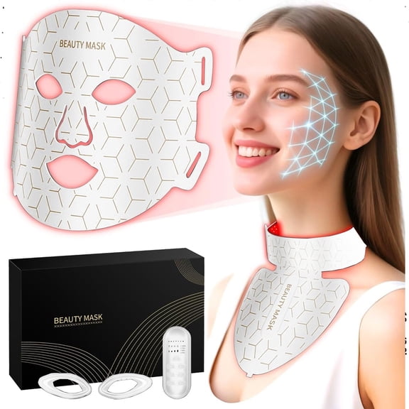 Red Light Therapy for Face and Neck Mask with 850nm NIR, 7 Colors LED Face Mask Light Therapy, Rechargeable Infrared Light Therapy Device for Anti-Aging at Home White