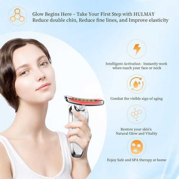 Red Light Therapy for Face and Neck, & Neck Massager Tool, Fine Lines & Double Chin, True Beauty Glow Massager - at Home Skin Care Sculpting Tool with Dog House