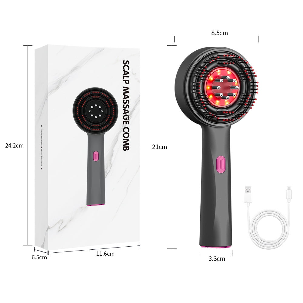Red Light Therapy Hair Brush, Oil Applicator for Hair Care, Electric Massage Hair Comb for Head for Smoother, Thicker (Black)