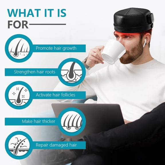 Red Light Therapy Hair Growth Cap, 120 Triple-Chip LEDs, 660nm & 850nm, Rechargeable Wireless Hair Regrowth Hat with 5 Modes and Timer