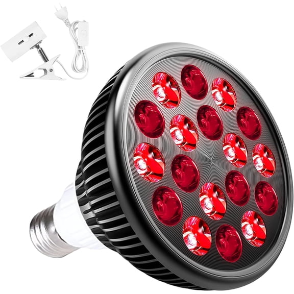 Red Light Therapy Lamp with Lamp Holder, 660nm Red and 850nm Near Infrared Combo Wavelength LED Red Light Bulb, Light Therapy Device for Face and Body, Aluminium Shell, E27/E26 Standard