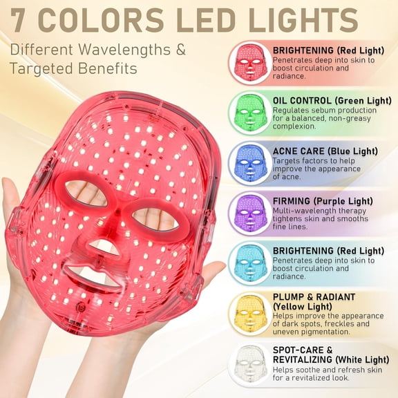 Red Light Therapy Mask for Face 7 Colors LED Face Mask Light Therapy, Skin Care for Home Working Travel Yoga Cordless & Rechargeable